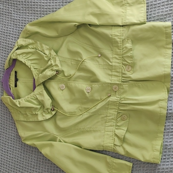 Lime Green Lightweight Rain Jacket with Ruffles by Tribella Size 12 - Picture 1 of 13
